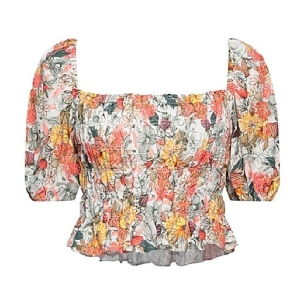 Rays for Days Puff Sleeve Floral Crop Blouse Sz. S
